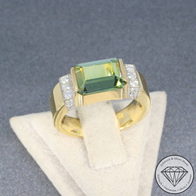 Wert 7850 € Brillant Turmalin Ring in 750er 18 K Gelbgold - 104804