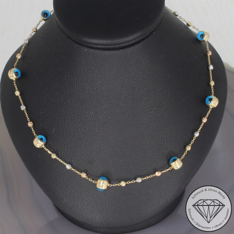Wert 990 € Tricolor Farbedelstein Collier in 585er 14 K Gold - 104918