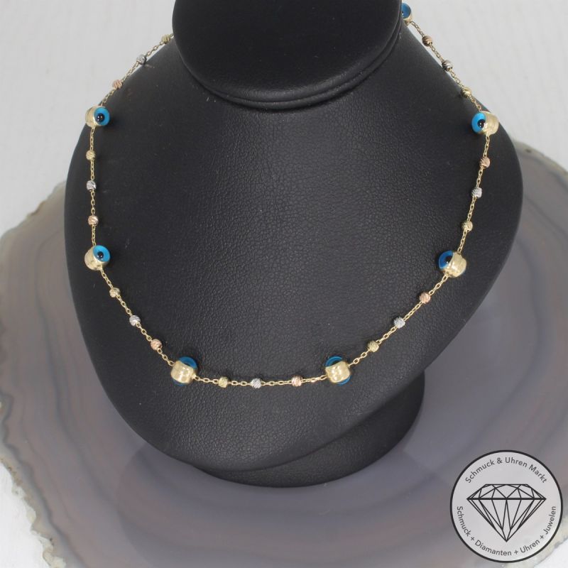 Wert 990 € Tricolor Farbedelstein Collier in 585er 14 K Gold - 104918