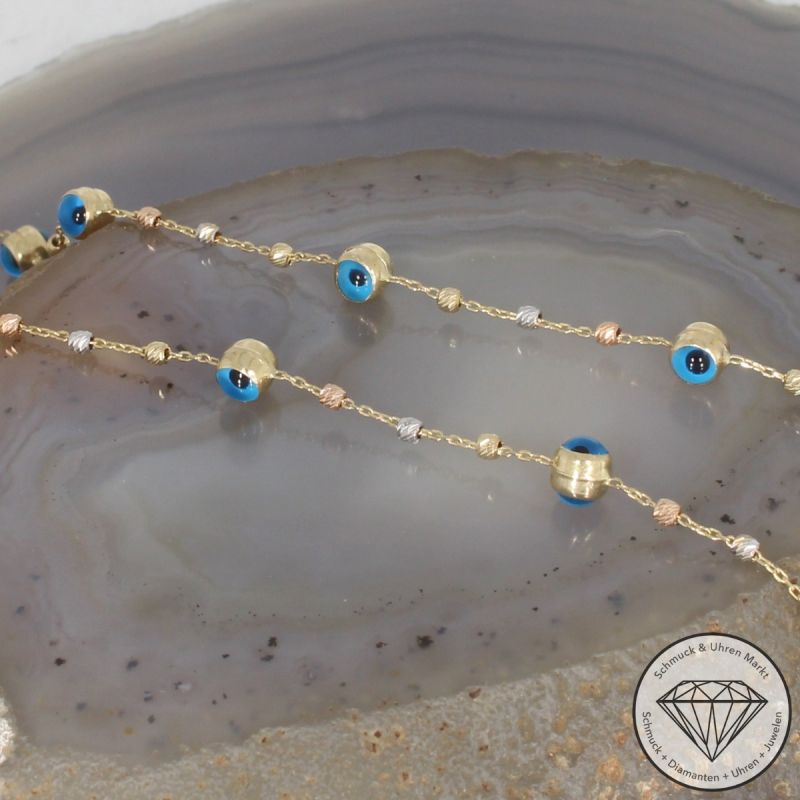 Wert 990 € Tricolor Farbedelstein Collier in 585er 14 K Gold - 104918