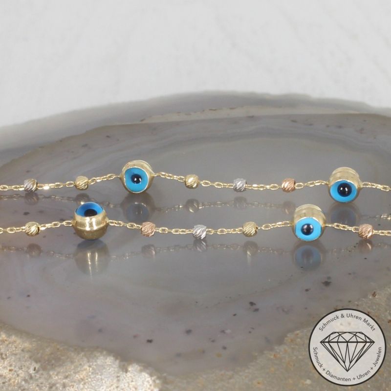 Wert 990 € Tricolor Farbedelstein Collier in 585er 14 K Gold - 104918