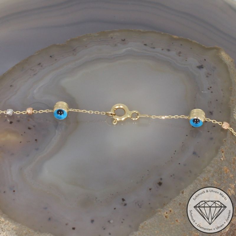Wert 990 € Tricolor Farbedelstein Collier in 585er 14 K Gold - 104918
