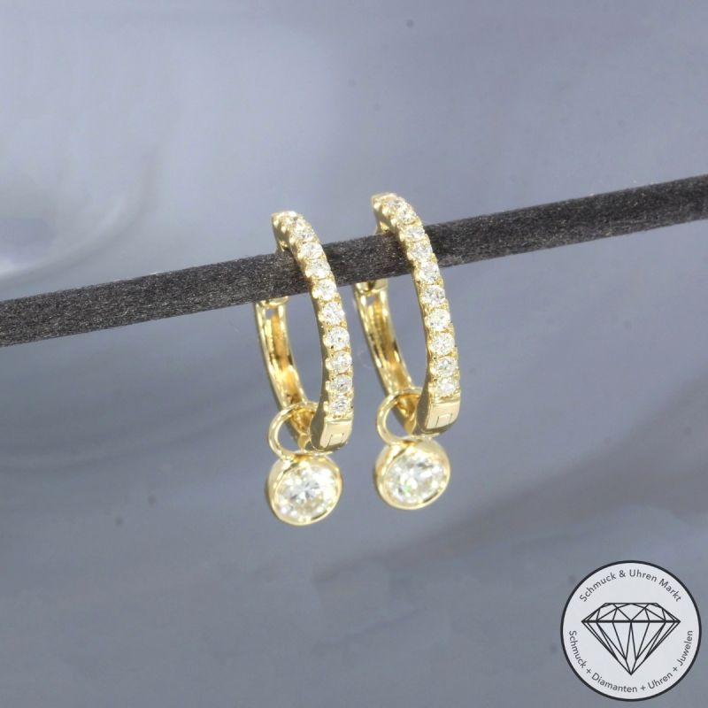 Wert 2650 € Brillant Creolen mit Solitär Einhänger in 585er 14 K Gelbgold - H13