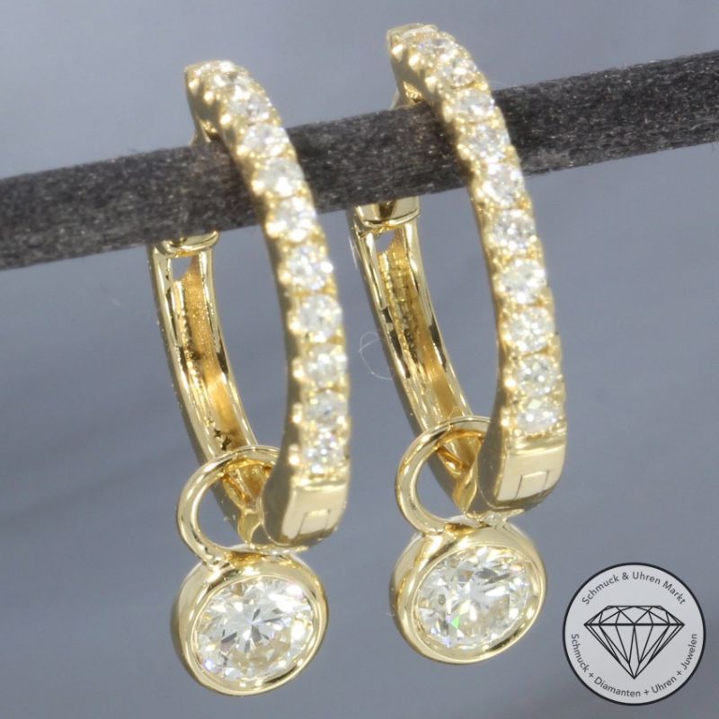 Wert 2650 € Brillant Creolen mit Solitär Einhänger in 585er 14 K Gelbgold - H13
