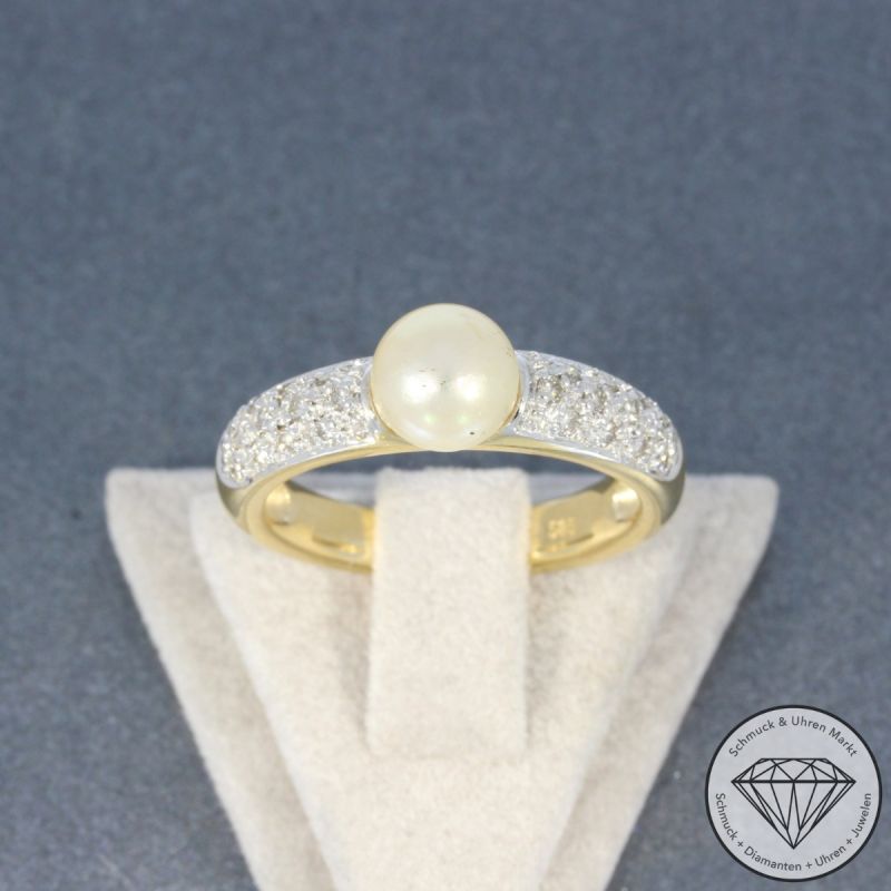 Wert 2290 € Brillant Perl Ring in 585er 14 K Gelbgold - 105110