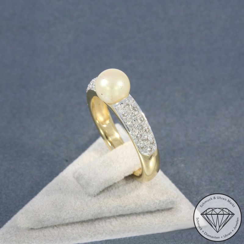 Wert 2290 € Brillant Perl Ring in 585er 14 K Gelbgold - 105110