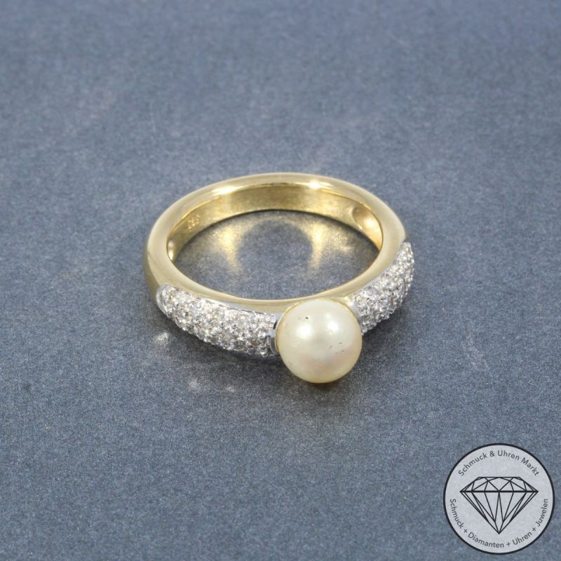 Wert 2290 € Brillant Perl Ring in 585er 14 K Gelbgold - 105110