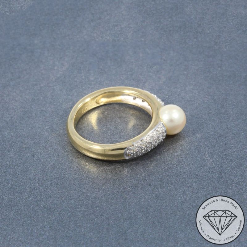 Wert 2290 € Brillant Perl Ring in 585er 14 K Gelbgold - 105110