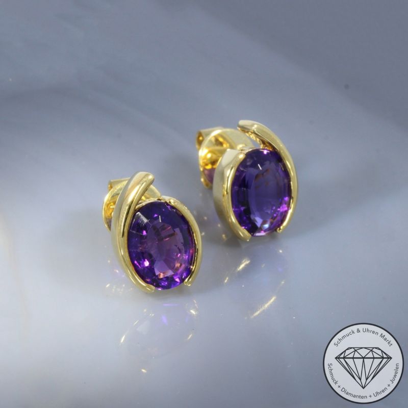 Wert 2090 € Amethyst Ohrringe in 750er 18 K Gelbgold - 105155