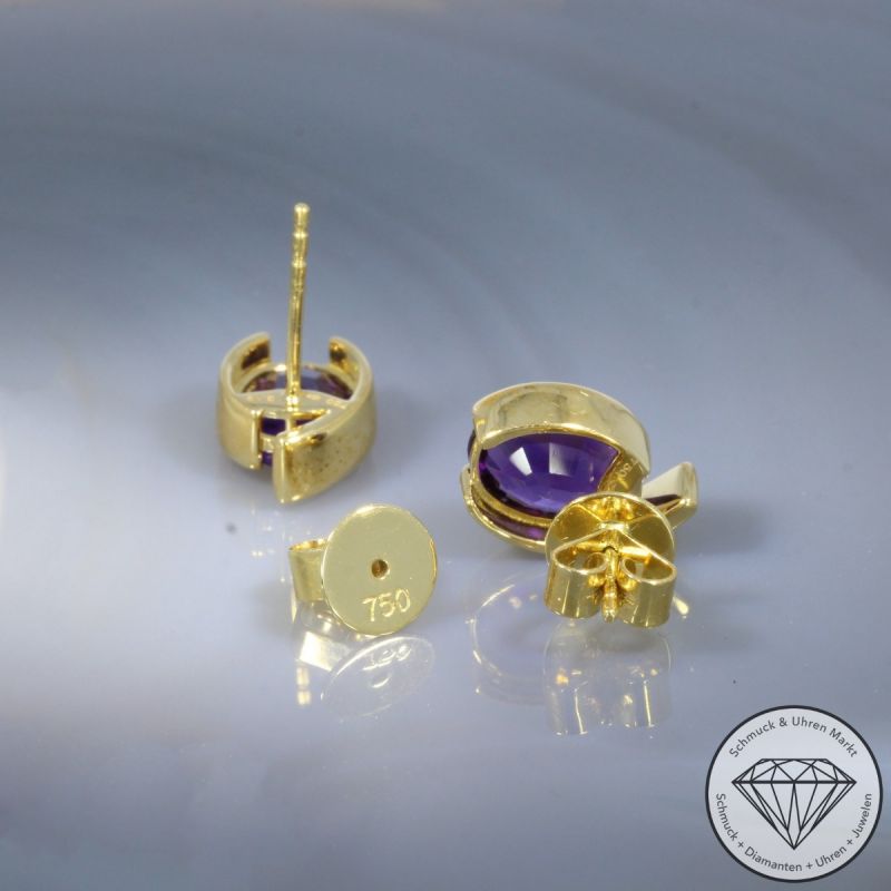 Wert 2090 € Amethyst Ohrringe in 750er 18 K Gelbgold - 105155
