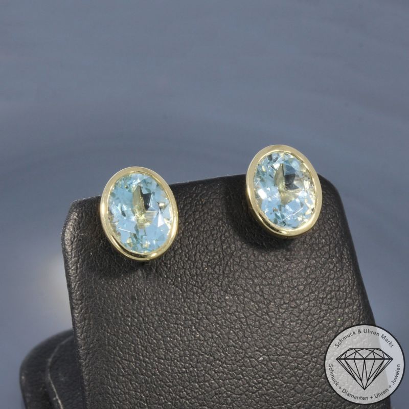 Wert 2090 € Aquamarin Ohrringe in 585er 14 K Gelbgold - 105156 