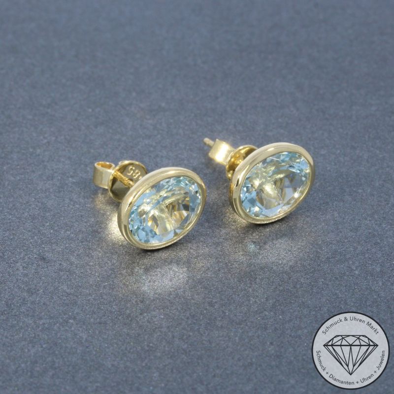 Wert 2090 € Aquamarin Ohrringe in 585er 14 K Gelbgold - 105156 