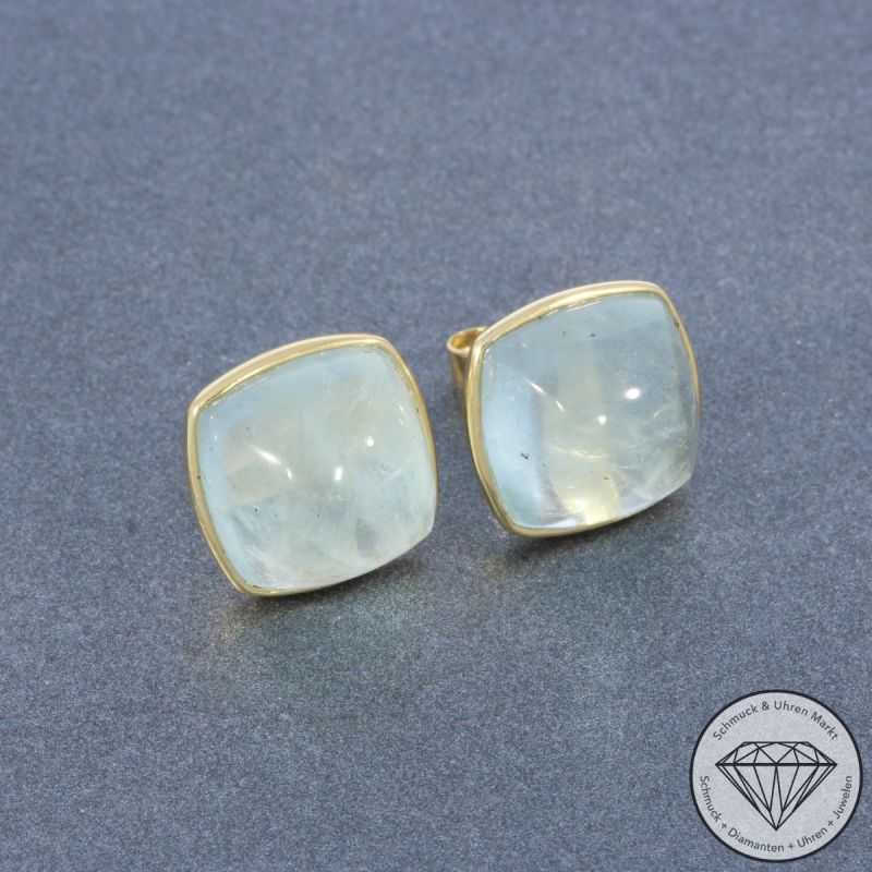Wert 2250 € Aquamarin Cabochon Ohrringe 585er/14 Karat Gelb Gold Länge 1,4 cm – 105157