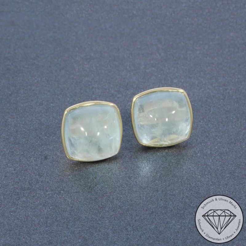 Wert 2250 € Aquamarin Cabochon Ohrringe 585er/14 Karat Gelb Gold Länge 1,4 cm – 105157
