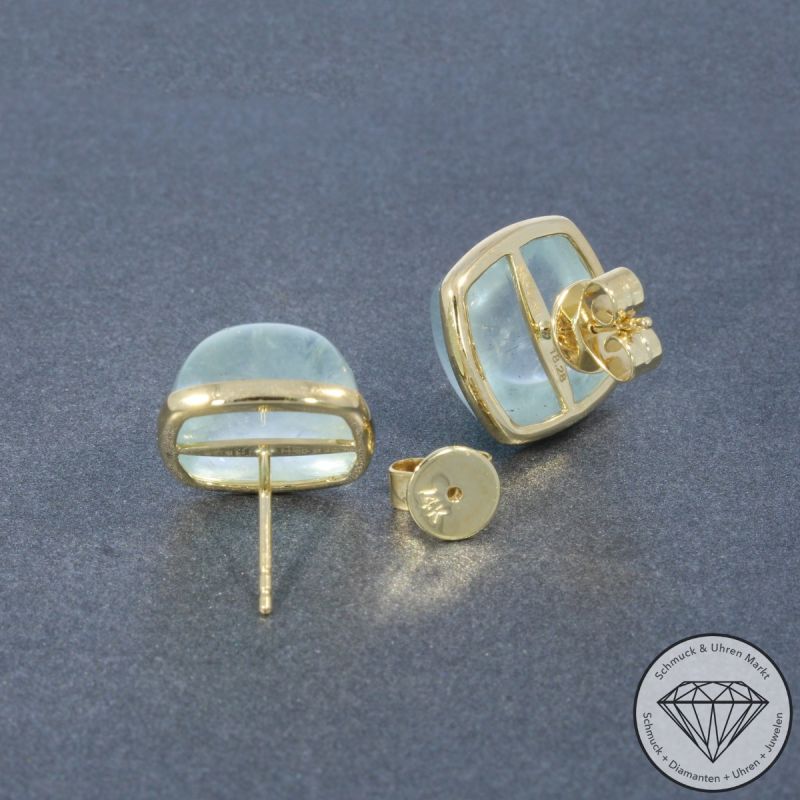 Wert 2250 € Aquamarin Cabochon Ohrringe 585er/14 Karat Gelb Gold Länge 1,4 cm – 105157