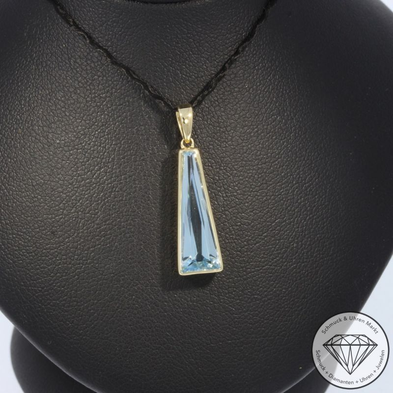 Wert 1490 € Aquamarin Anhänger ohne Kette 585er/14 Karat Gelb Gold Länge 2,7 cm  – 105159
