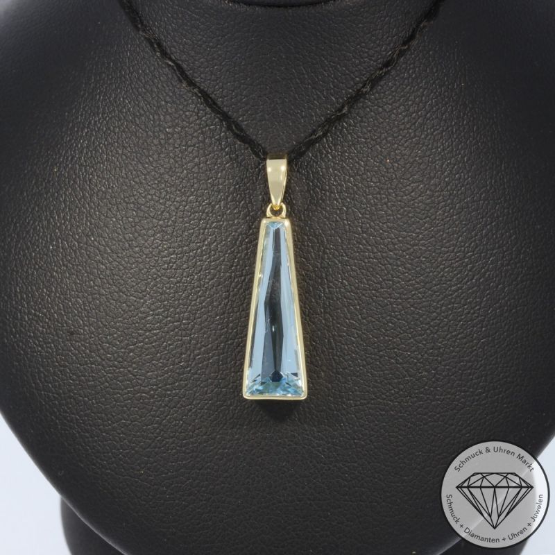 Wert 1490 € Aquamarin Anhänger ohne Kette 585er/14 Karat Gelb Gold Länge 2,7 cm  – 105159