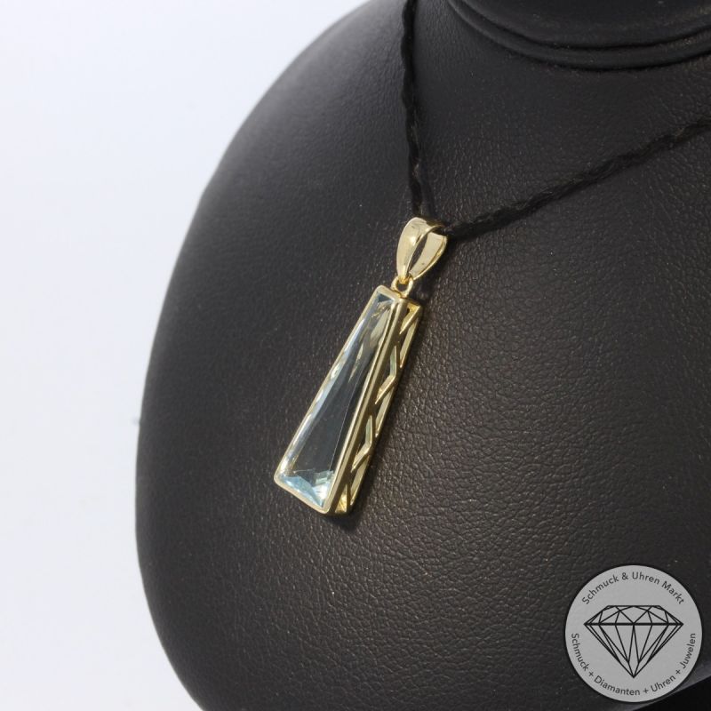 Wert 1490 € Aquamarin Anhänger ohne Kette 585er/14 Karat Gelb Gold Länge 2,7 cm  – 105159