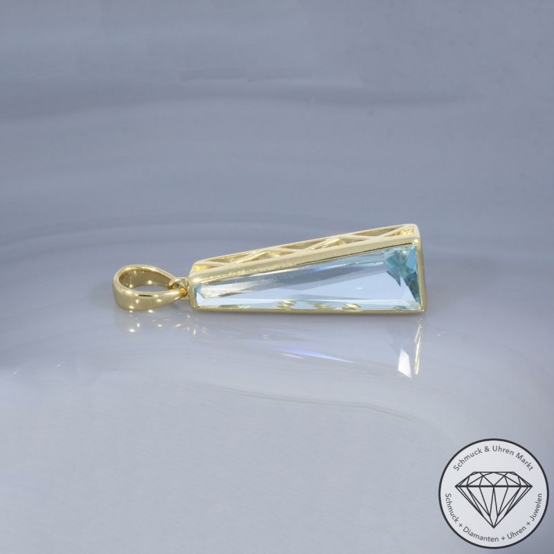 Wert 1490 € Aquamarin Anhänger ohne Kette 585er/14 Karat Gelb Gold Länge 2,7 cm  – 105159