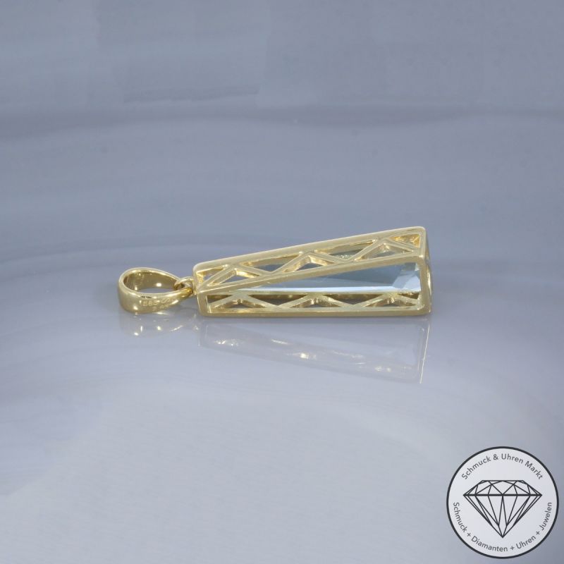 Wert 1490 € Aquamarin Anhänger ohne Kette 585er/14 Karat Gelb Gold Länge 2,7 cm  – 105159