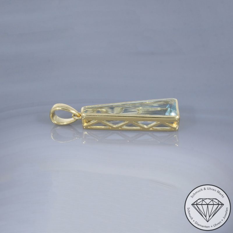 Wert 1490 € Aquamarin Anhänger ohne Kette 585er/14 Karat Gelb Gold Länge 2,7 cm  – 105159