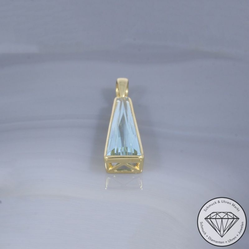 Wert 1490 € Aquamarin Anhänger ohne Kette 585er/14 Karat Gelb Gold Länge 2,7 cm  – 105159