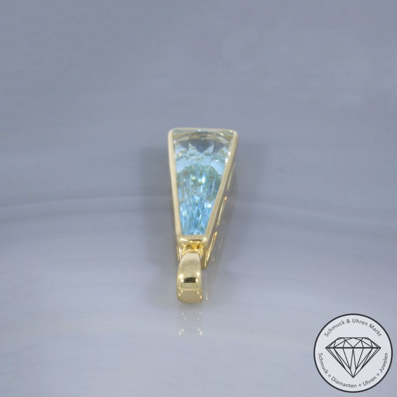 Wert 1490 € Aquamarin Anhänger ohne Kette 585er/14 Karat Gelb Gold Länge 2,7 cm  – 105159
