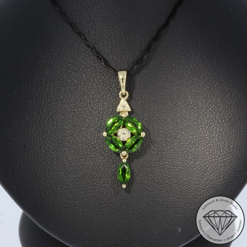 Wert 550 € Diamant Tsavorit Anhänger in 585er 14 K Gelbgold - 105160