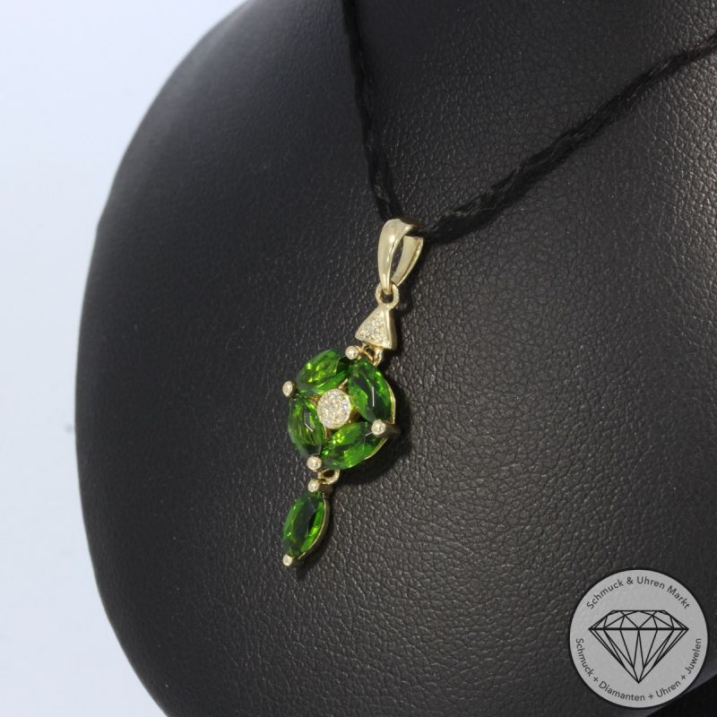 Wert 550 € Diamant Tsavorit Anhänger in 585er 14 K Gelbgold - 105160