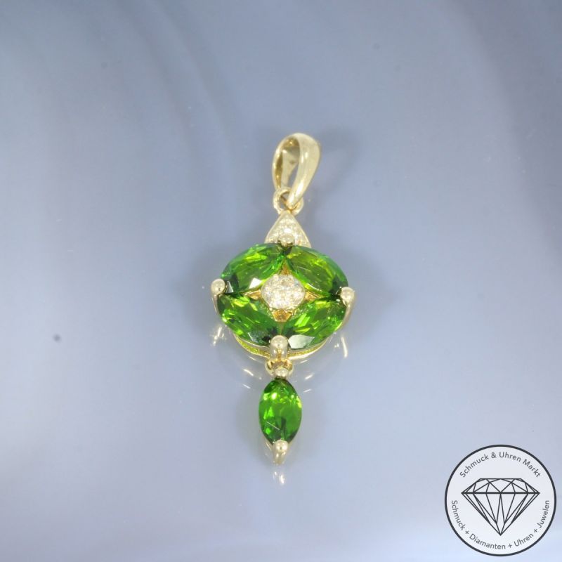 Wert 550 € Diamant Tsavorit Anhänger in 585er 14 K Gelbgold - 105160