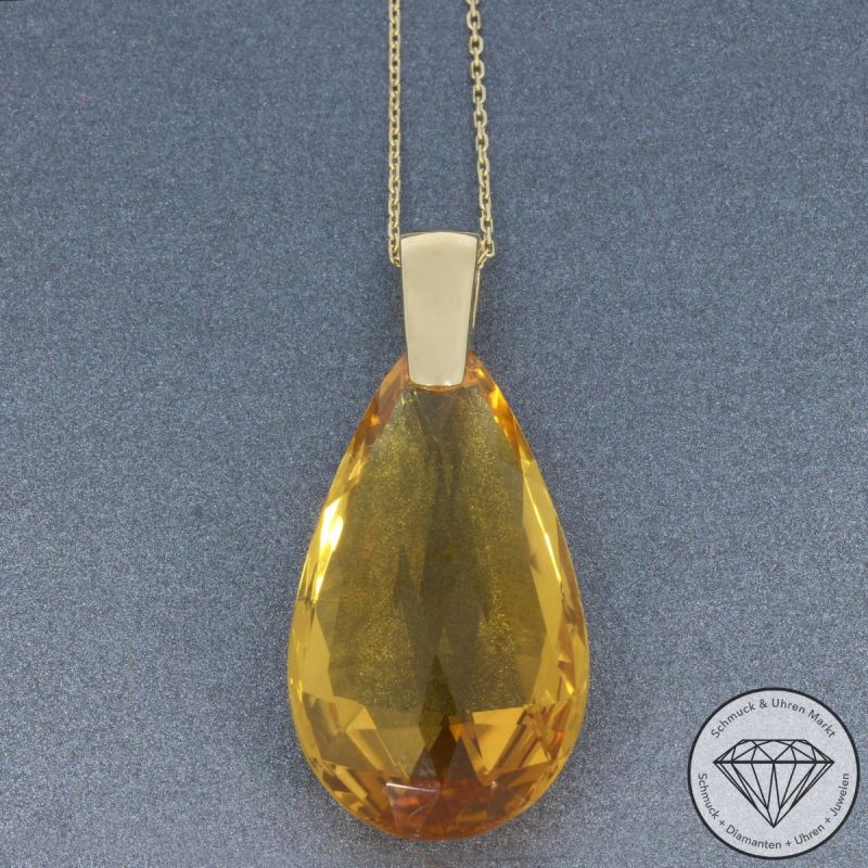 Wert 4550 € Citrin Anhänger mit Kette in 585er 14 K Gelbgold - 105164