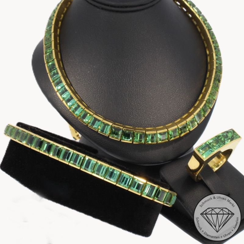 Wert 58000 € Turmalin Set Collier Armband Ring in 750er 18 K Gelbgold - 105196