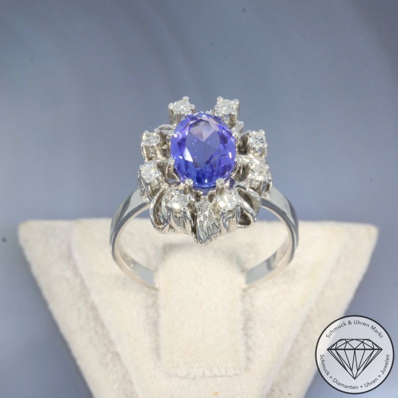 Wert 1750 € Diamant Tansanit Ring in 585er 14 K Weißgold - 105217