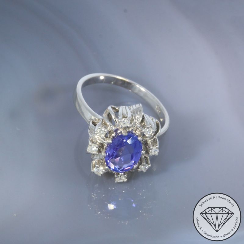 Wert 1750 € Diamant Tansanit Ring in 585er 14 K Weißgold - 105217
