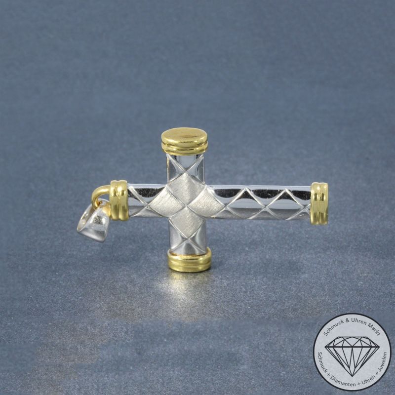Wert 1990 € Bicolor Kreuz Anhänger 750er/18 Karat Gelb und Weiß Gold Länge 4,2 cm – 105238