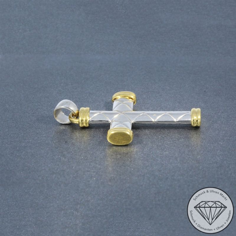 Wert 1990 € Bicolor Kreuz Anhänger 750er/18 Karat Gelb und Weiß Gold Länge 4,2 cm – 105238