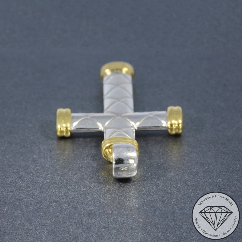 Wert 1990 € Bicolor Kreuz Anhänger 750er/18 Karat Gelb und Weiß Gold Länge 4,2 cm – 105238