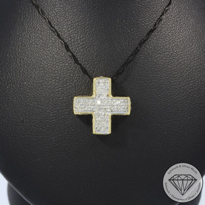 Wert 2290 € Diamant Kreuz Anhänger ohne Kette 750er/18 Karat Gelb Gold Länge 1,6 cm - 105241