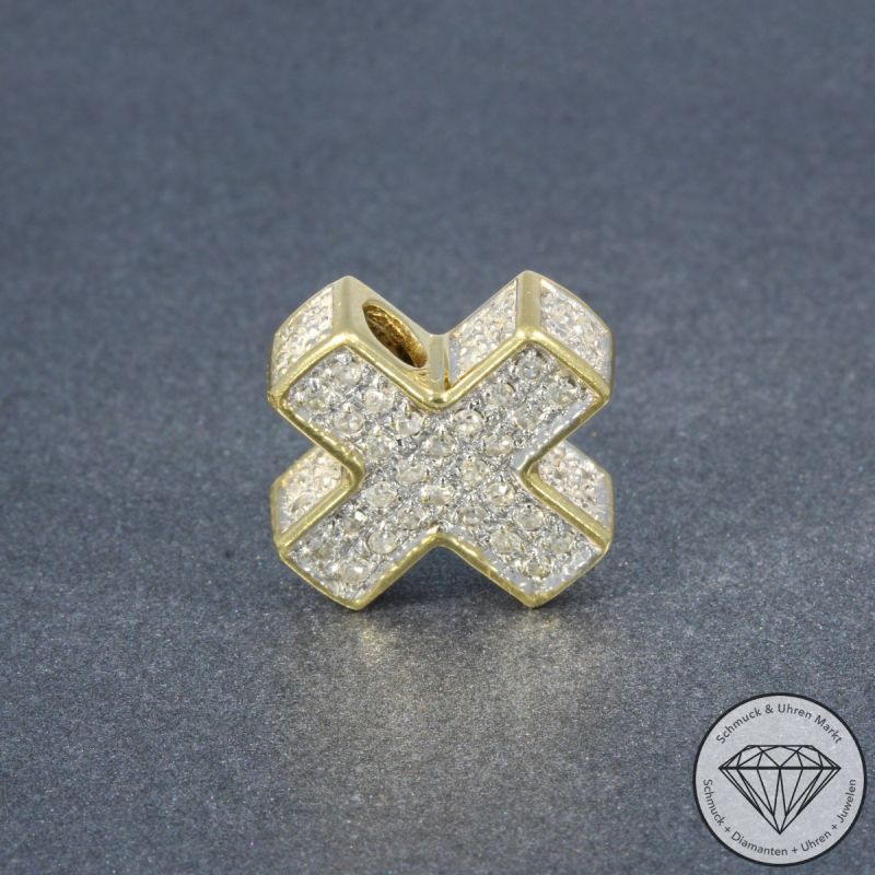 Wert 2290 € Diamant Kreuz Anhänger ohne Kette 750er/18 Karat Gelb Gold Länge 1,6 cm - 105241