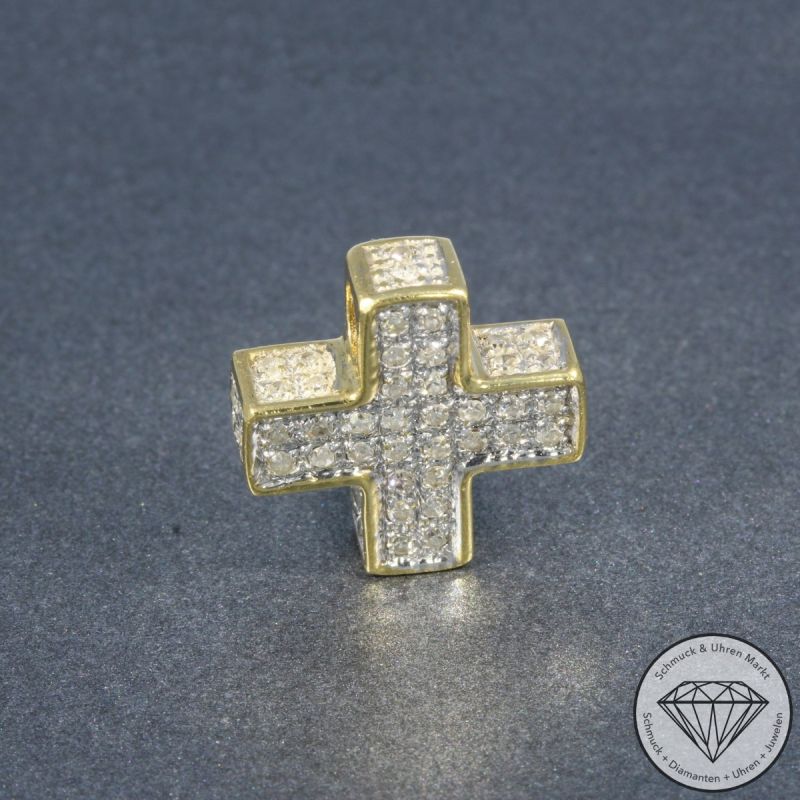 Wert 2290 € Diamant Kreuz Anhänger ohne Kette 750er/18 Karat Gelb Gold Länge 1,6 cm - 105241