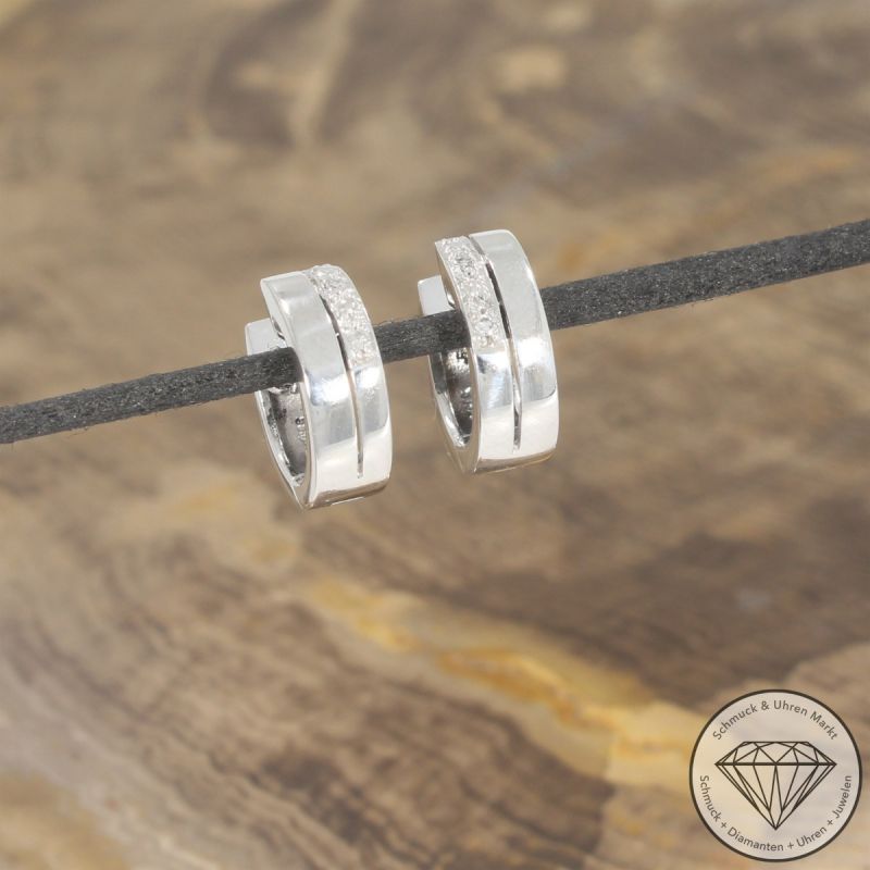 Wert 1250 € Diamant Ohrringe Creolen 585er/14 Karat Weiß Gold Durchmesser 1,2 cm  – 105242