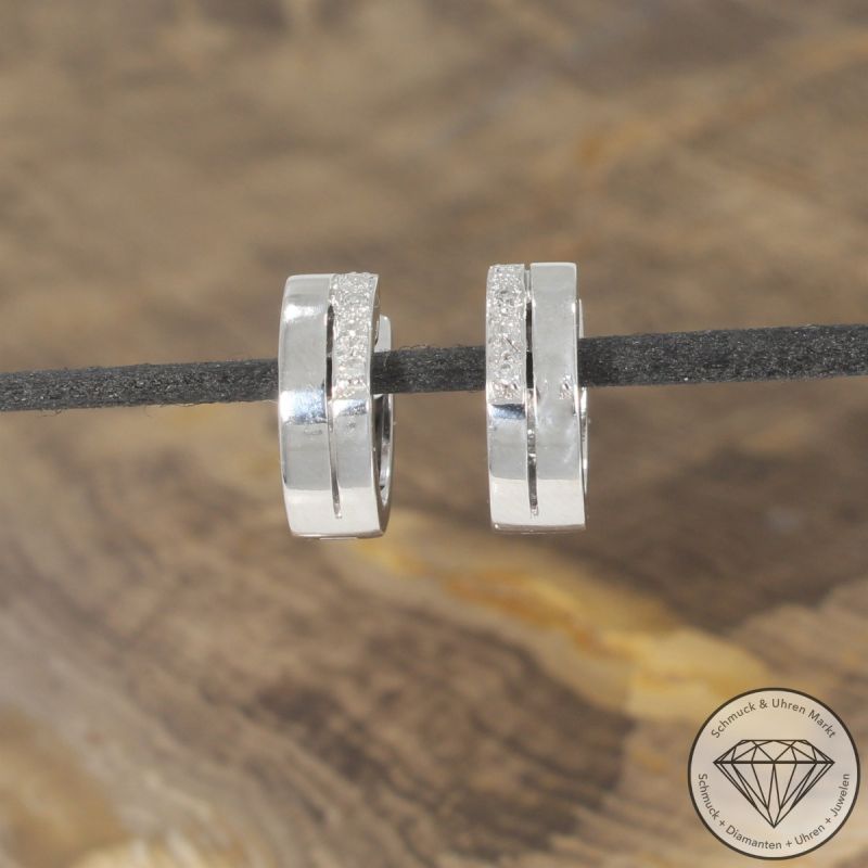 Wert 1250 € Diamant Ohrringe Creolen 585er/14 Karat Weiß Gold Durchmesser 1,2 cm  – 105242