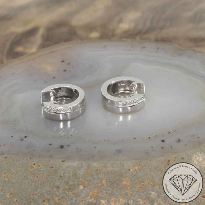 Wert 1250 € Diamant Ohrringe Creolen 585er/14 Karat Weiß Gold Durchmesser 1,2 cm  – 105242