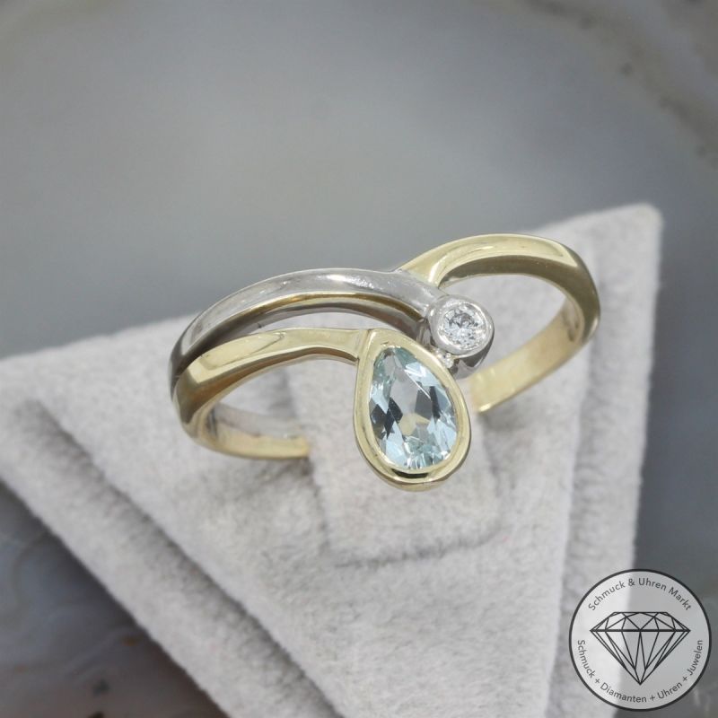 Wert 1050 € Brillant Topas Ring 585er/14 Karat Gelb und Weiß Gold Größe 56 – 105245