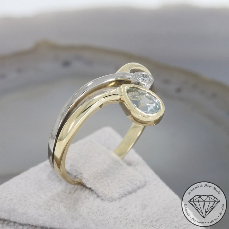 Wert 1050 € Brillant Topas Ring 585er/14 Karat Gelb und Weiß Gold Größe 56 – 105245