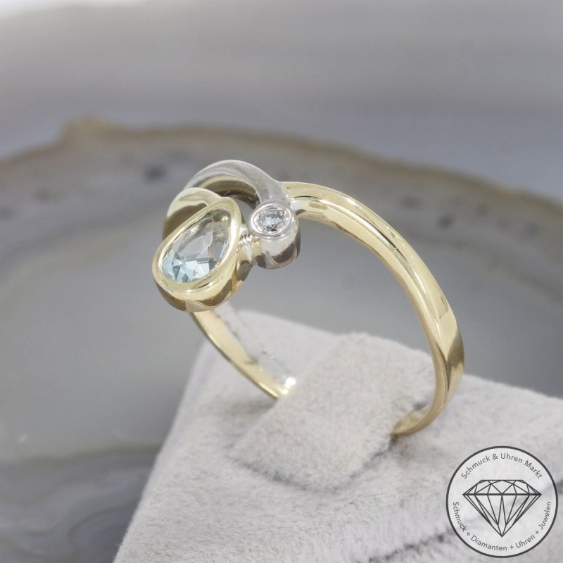 Wert 1050 € Brillant Topas Ring 585er/14 Karat Gelb und Weiß Gold Größe 56 – 105245