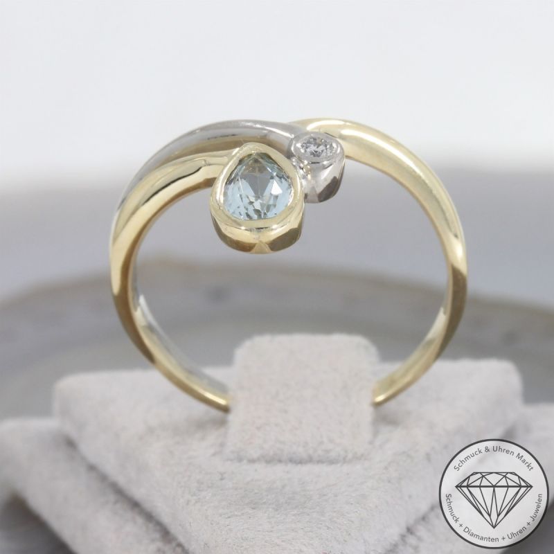 Wert 1050 € Brillant Topas Ring 585er/14 Karat Gelb und Weiß Gold Größe 56 – 105245