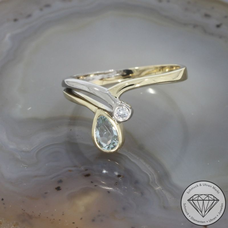 Wert 1050 € Brillant Topas Ring 585er/14 Karat Gelb und Weiß Gold Größe 56 – 105245