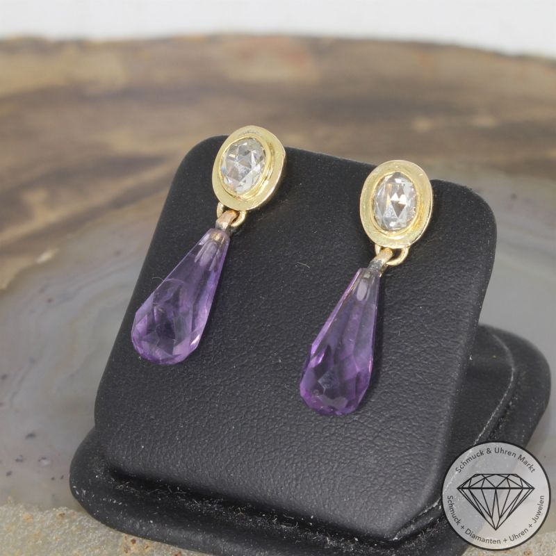 Wert 1490 € Diamant Amethyst Ohrringe in 750er 18 K Gelbgold - 105249