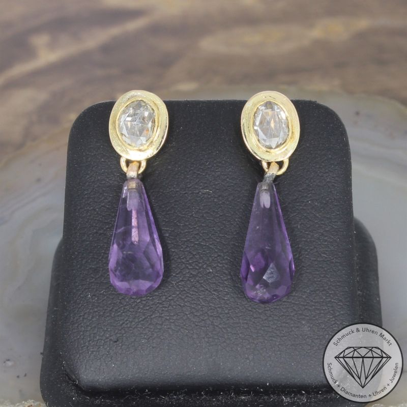 Wert 1490 € Diamant Amethyst Ohrringe in 750er 18 K Gelbgold - 105249